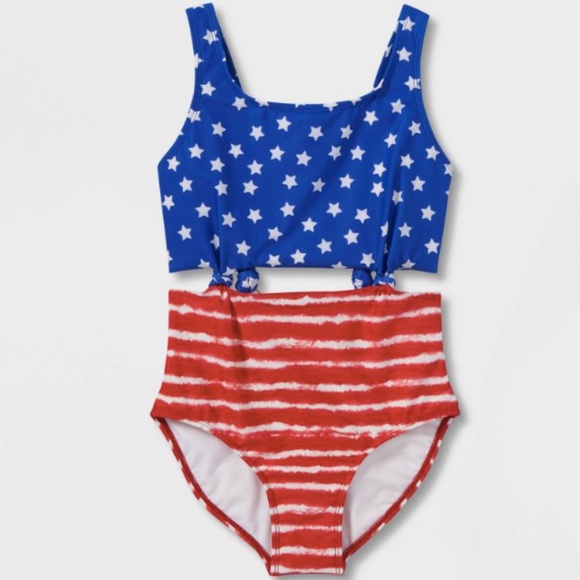 art class Swim Art Class Star Print Striped One Piece Swimsuit Red